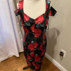 Floral Black and Red Dress